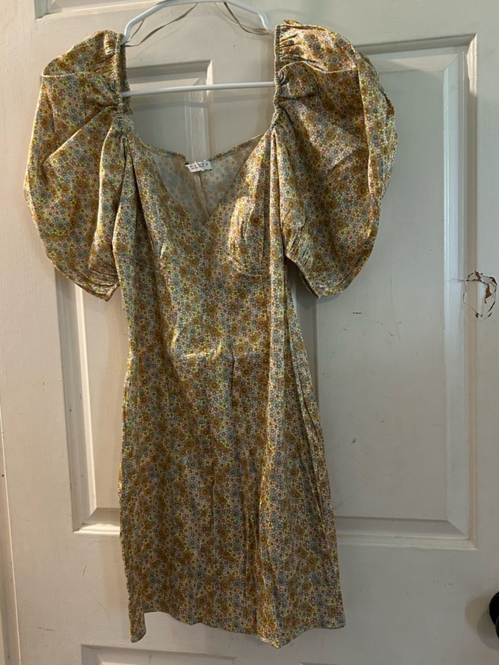 Zara Yellow Floral Puff-Sleeve Mini Dress